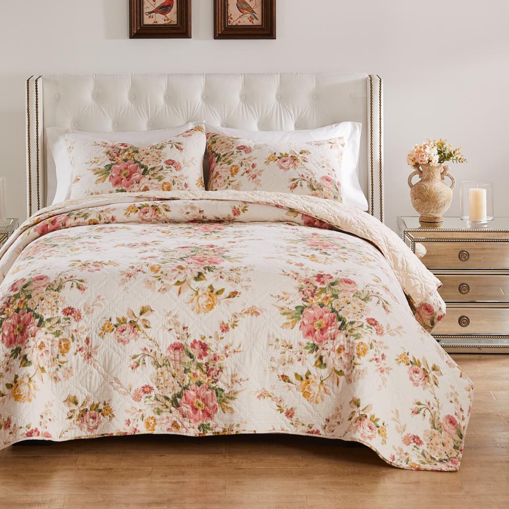 Greenland Home Fashions Grace Floral Design 3-Piece Quilt Set Buttercup - Picture 8 of 18